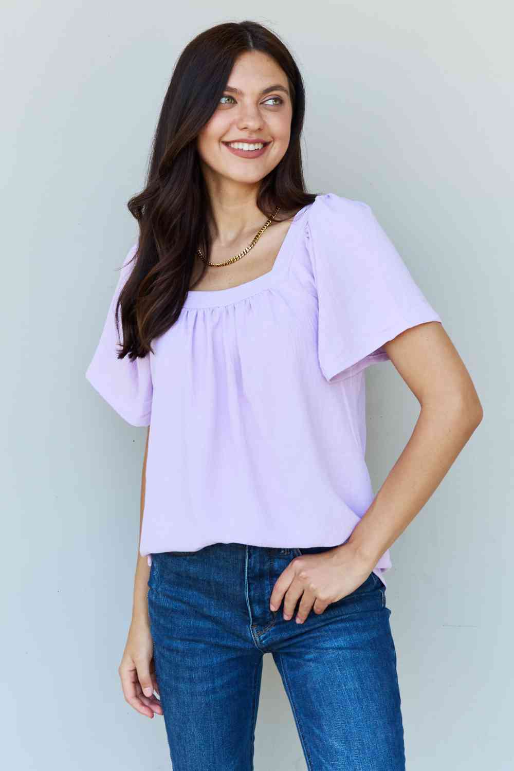 Ninexis Keep Me Close Square Neck Short Sleeve Blouse in Lavender - Blouse - Lavender - Bella Bourget