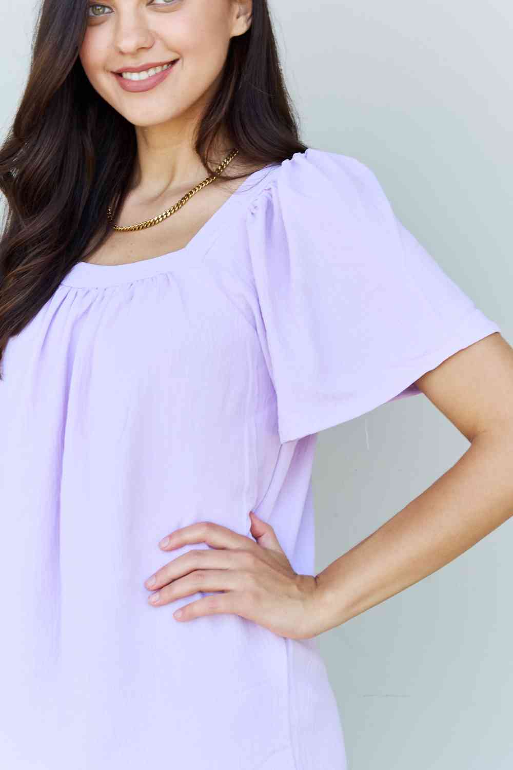 Ninexis Keep Me Close Square Neck Short Sleeve Blouse in Lavender - Blouse - Lavender - Bella Bourget