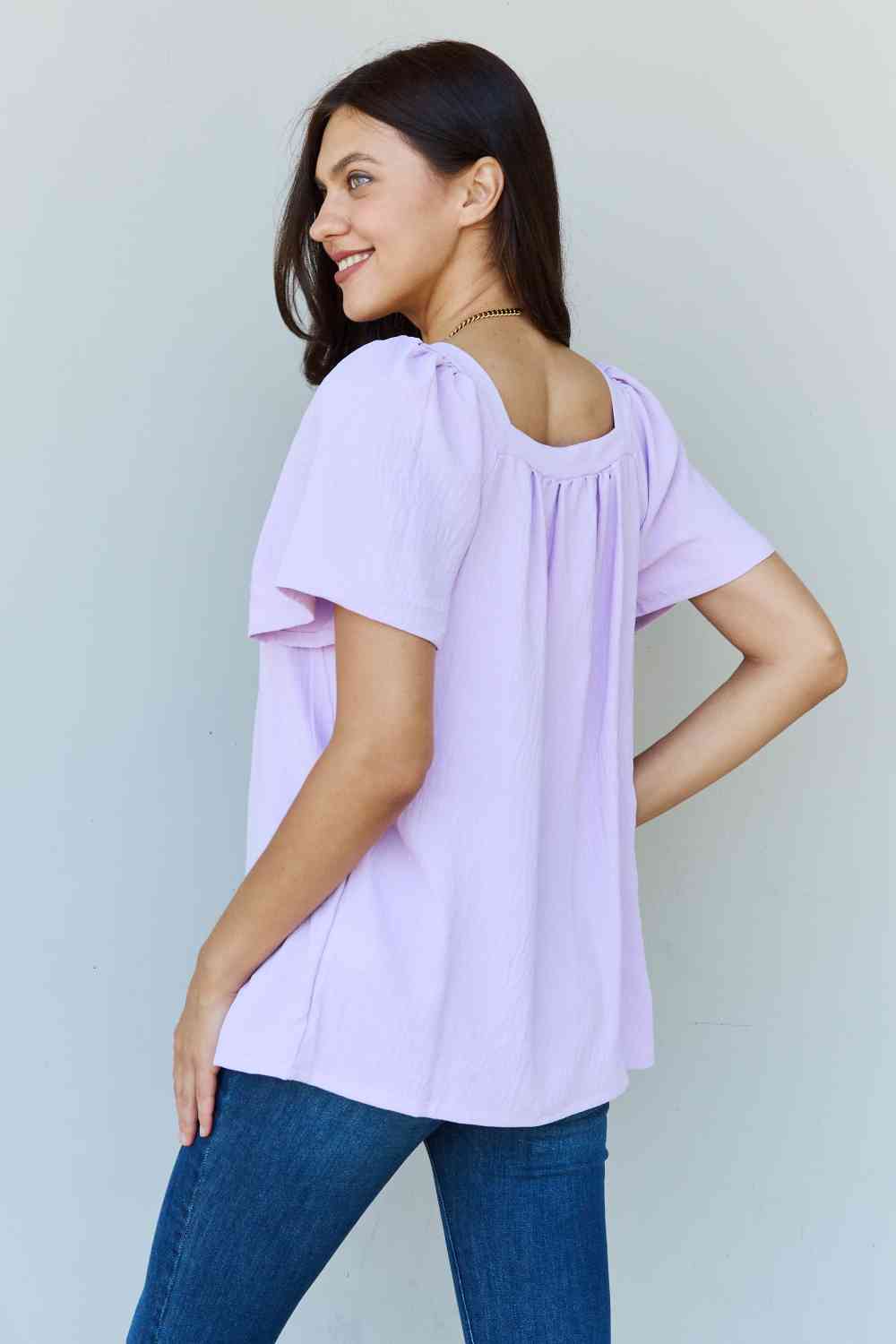 Ninexis Keep Me Close Square Neck Short Sleeve Blouse in Lavender - Blouse - Lavender - Bella Bourget