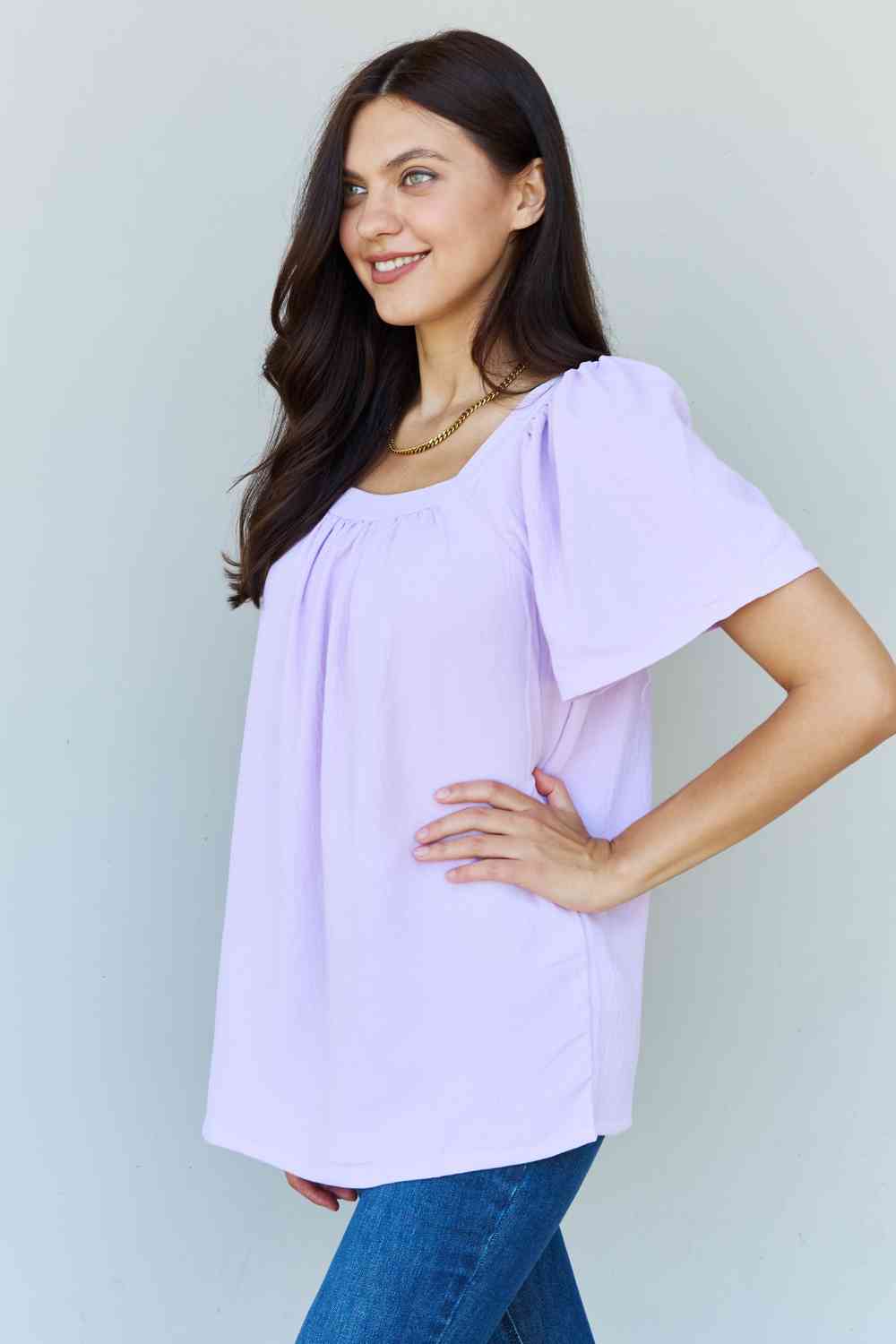 Ninexis Keep Me Close Square Neck Short Sleeve Blouse in Lavender - Blouse - Lavender - Bella Bourget