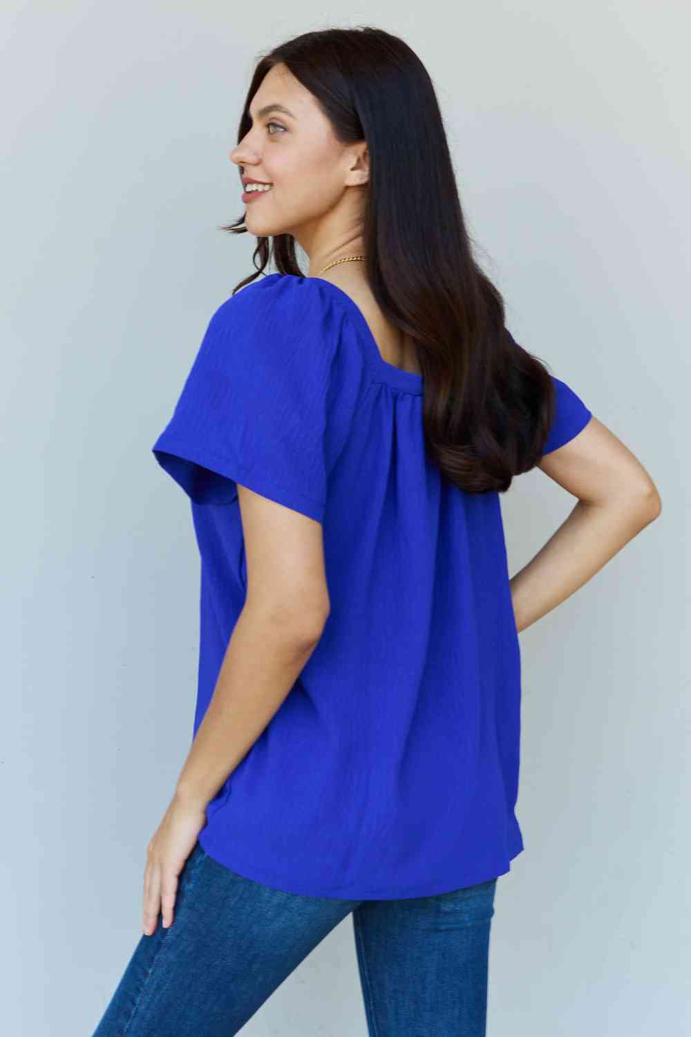 Ninexis Keep Me Close Square Neck Short Sleeve Blouse in Royal - Blouse - Royal - Bella Bourget