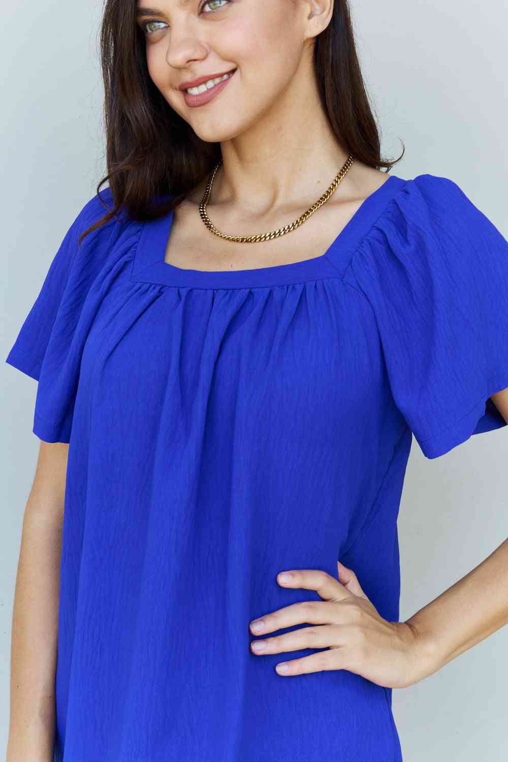 Ninexis Keep Me Close Square Neck Short Sleeve Blouse in Royal - Blouse - Royal - Bella Bourget