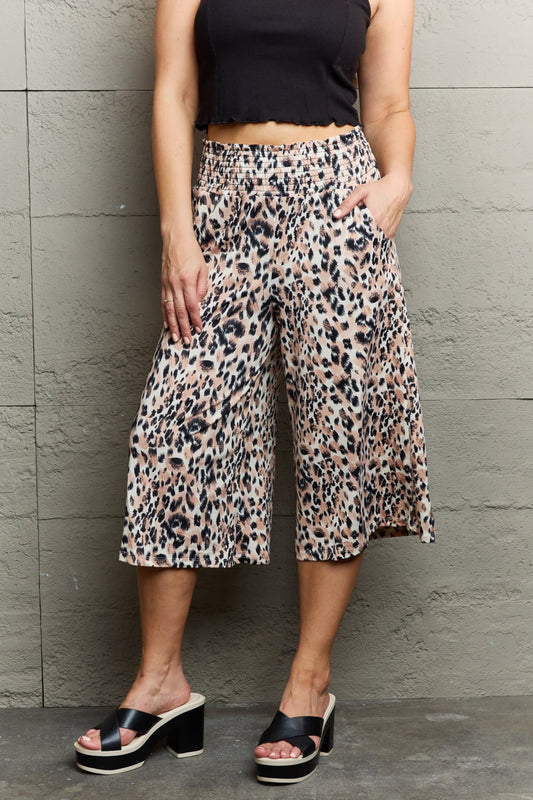Ninexis Leopard High Waist Flowy Wide Leg Pants with Pockets - Pants - Leopard - Bella Bourget