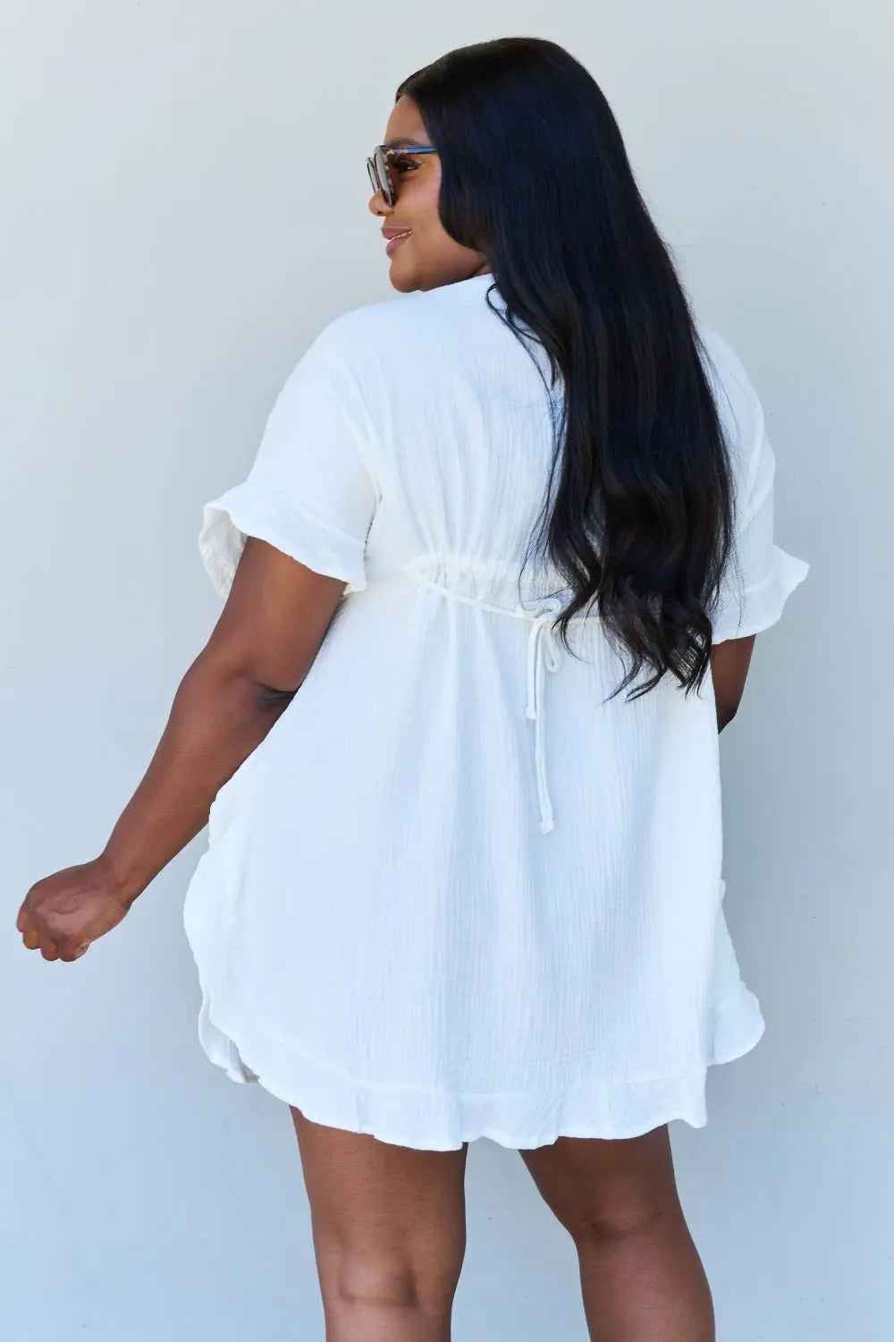 Ninexis Out Of Time Full Size Ruffle Hem Dress with Drawstring Waistband in White - Dress - White - Bella Bourget