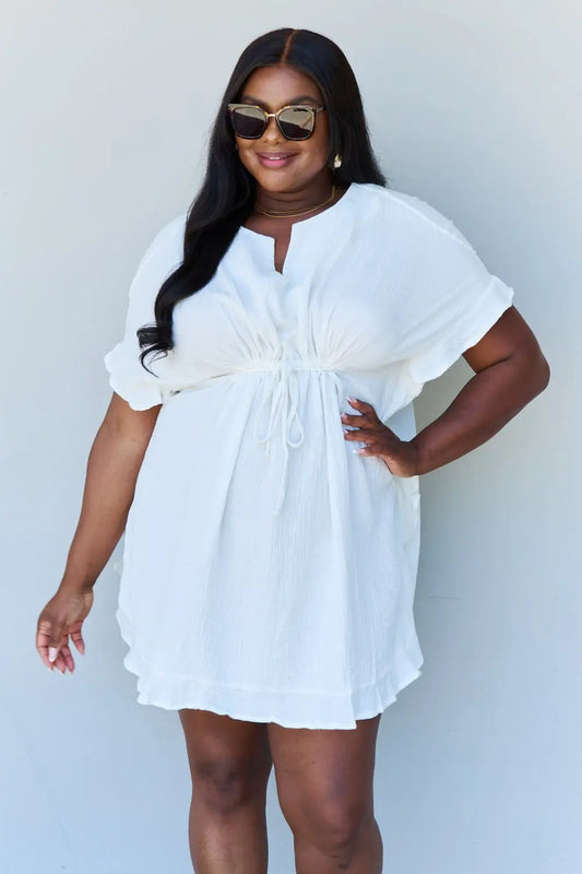 Ninexis Out Of Time Full Size Ruffle Hem Dress with Drawstring Waistband in White - Dress - White - Bella Bourget