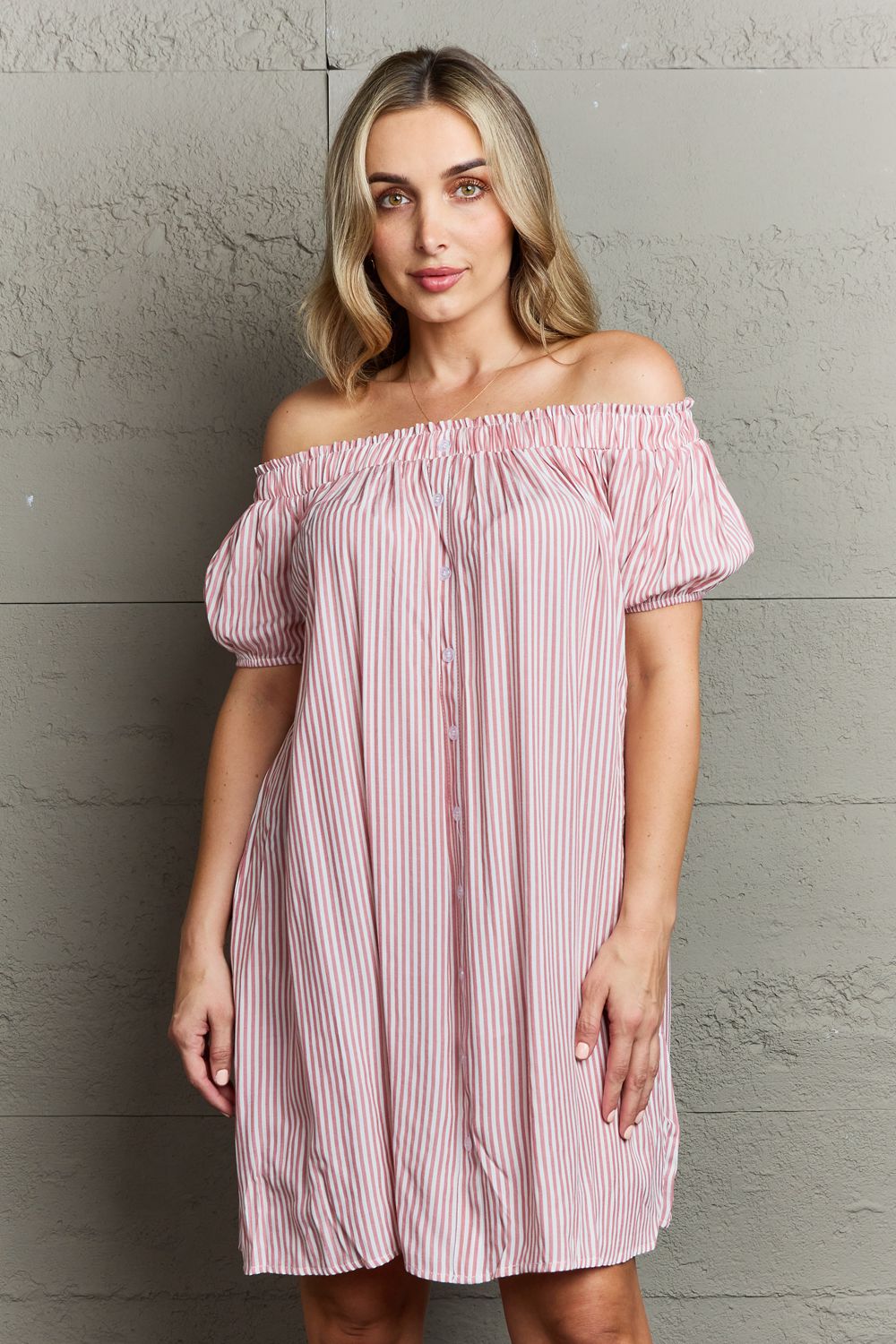 Ninexis Show Compassion Off The Shoulder Mini Dress - Dress - Stripe - Bella Bourget