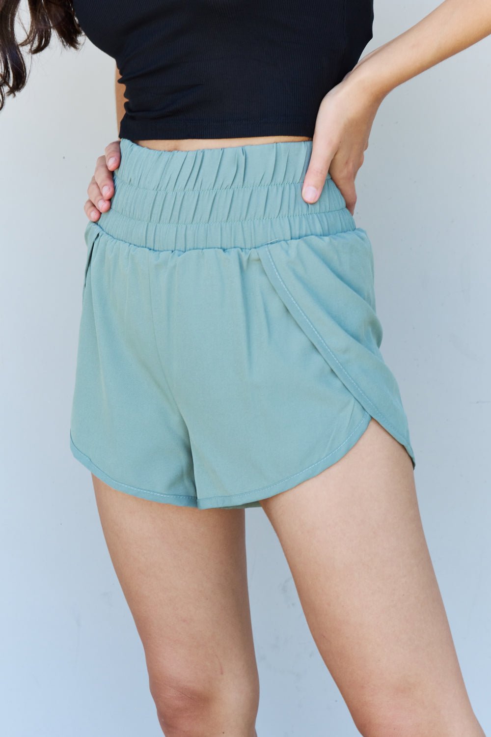 Ninexis Stay Active High Waistband Active Shorts in Pastel Blue - Active Bottoms - Pastel Blue - Bella Bourget