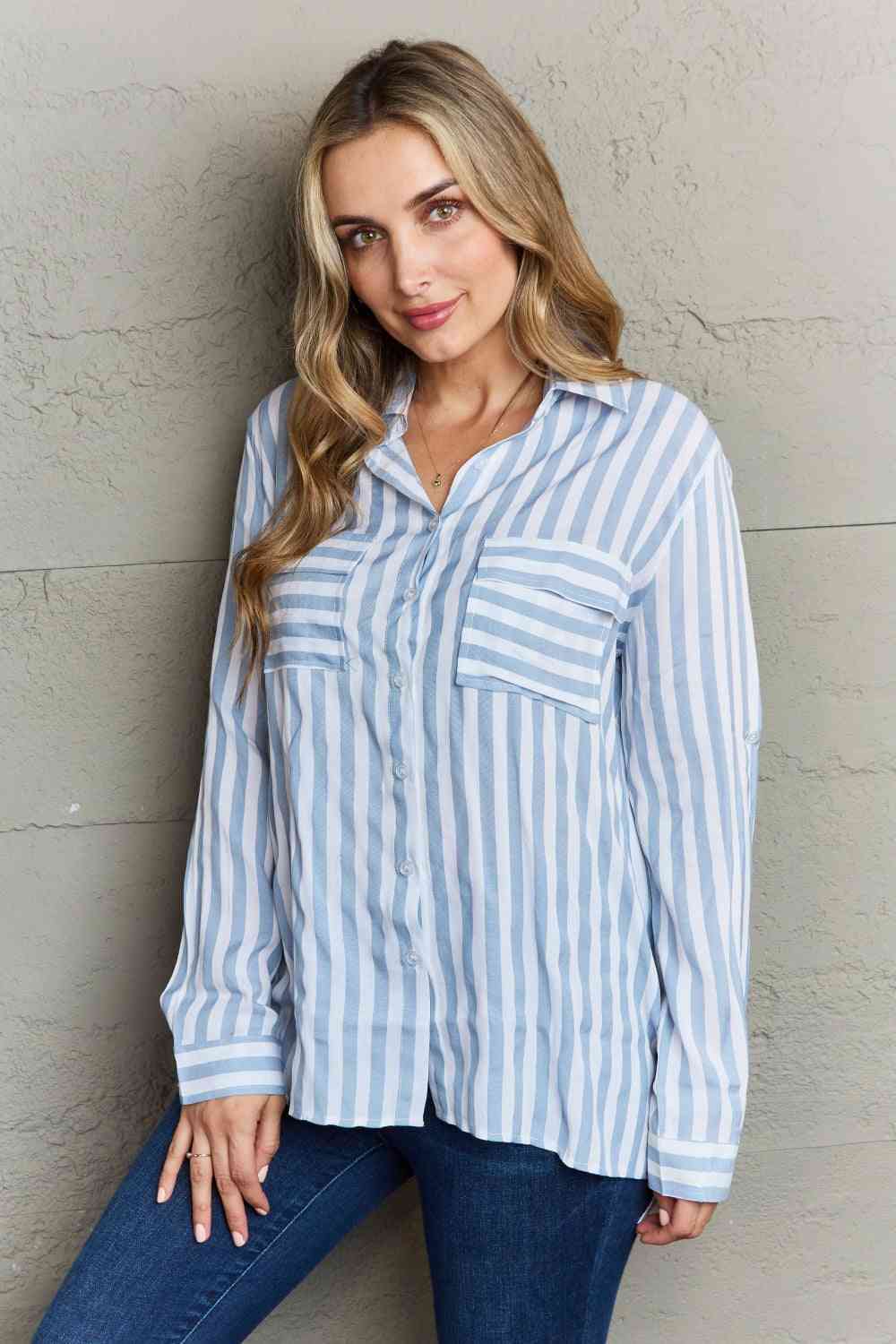 Ninexis Take Your Time Collared Button Down Striped Shirt - Blouse - Stripe - Bella Bourget