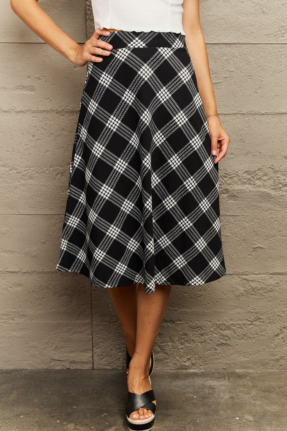 Ninexis Wide Waistband Knee Length Skirt - Skirt - Plaid - Bella Bourget