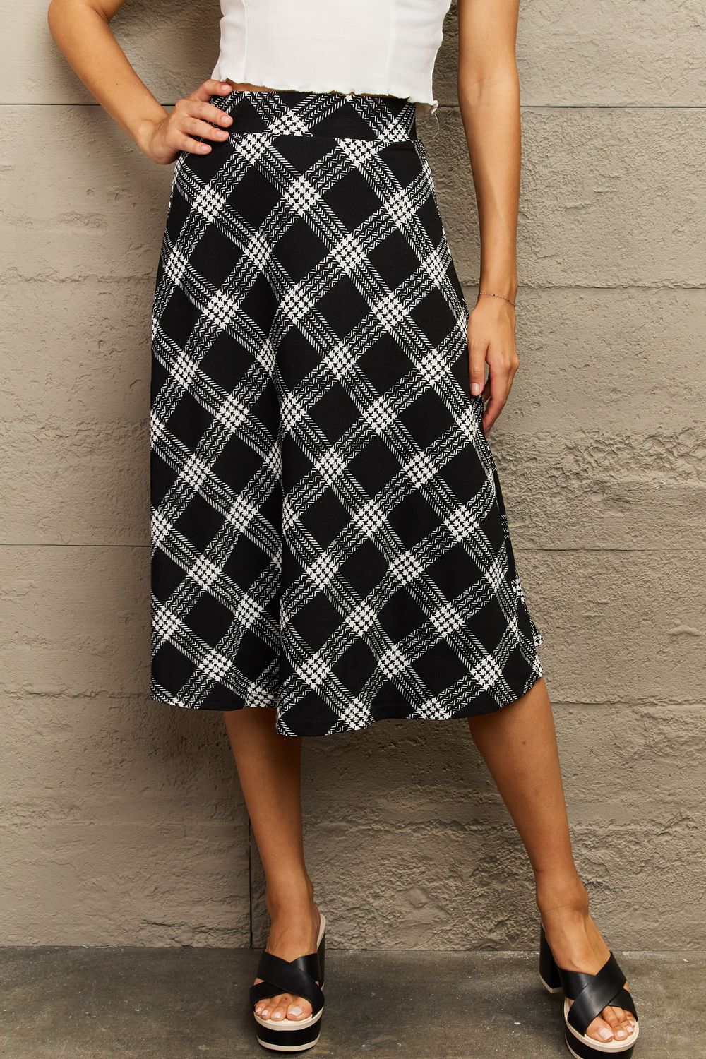 Ninexis Wide Waistband Knee Length Skirt - Skirt - Plaid - Bella Bourget