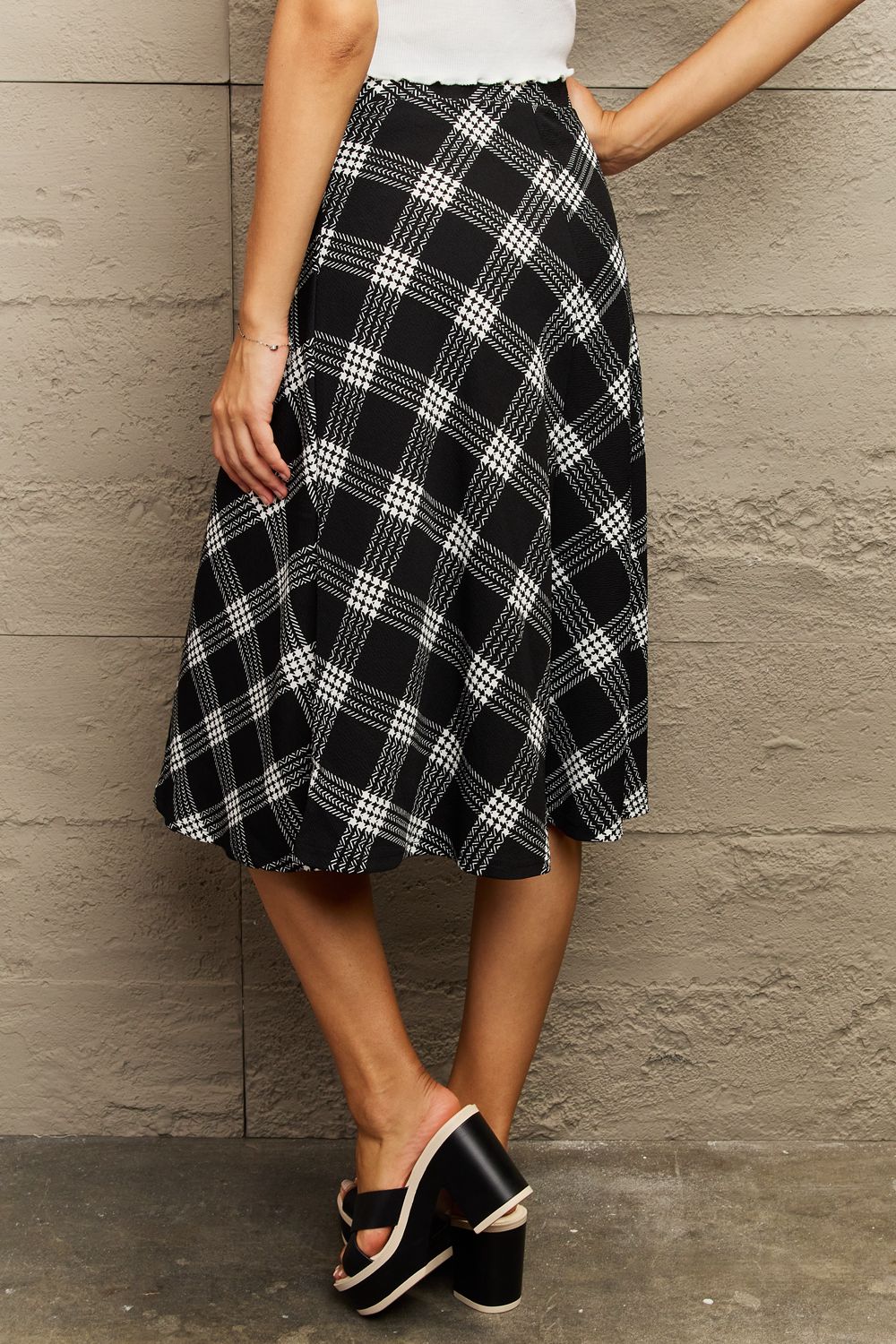 Ninexis Wide Waistband Knee Length Skirt - Skirt - Plaid - Bella Bourget