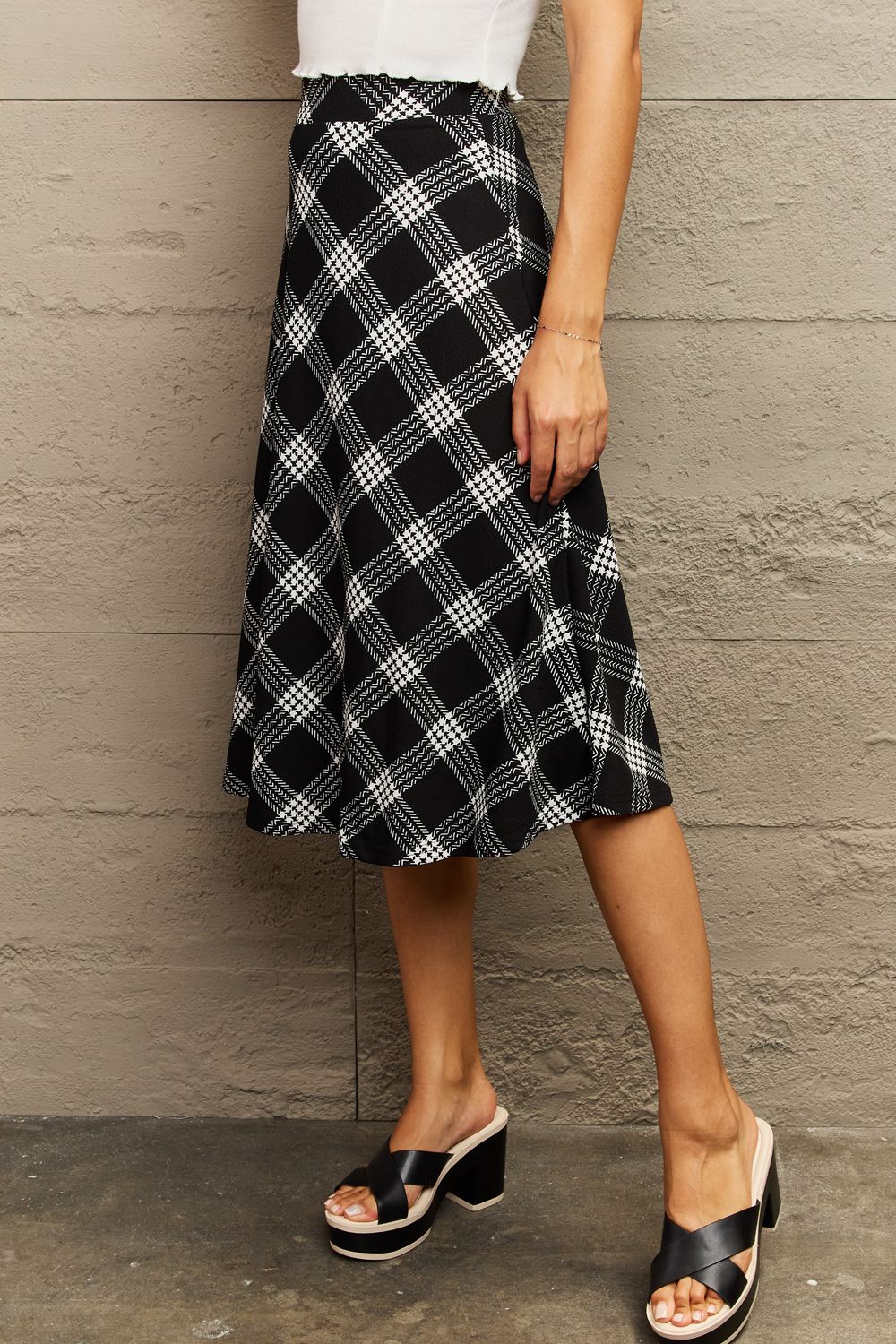 Ninexis Wide Waistband Knee Length Skirt - Skirt - Plaid - Bella Bourget