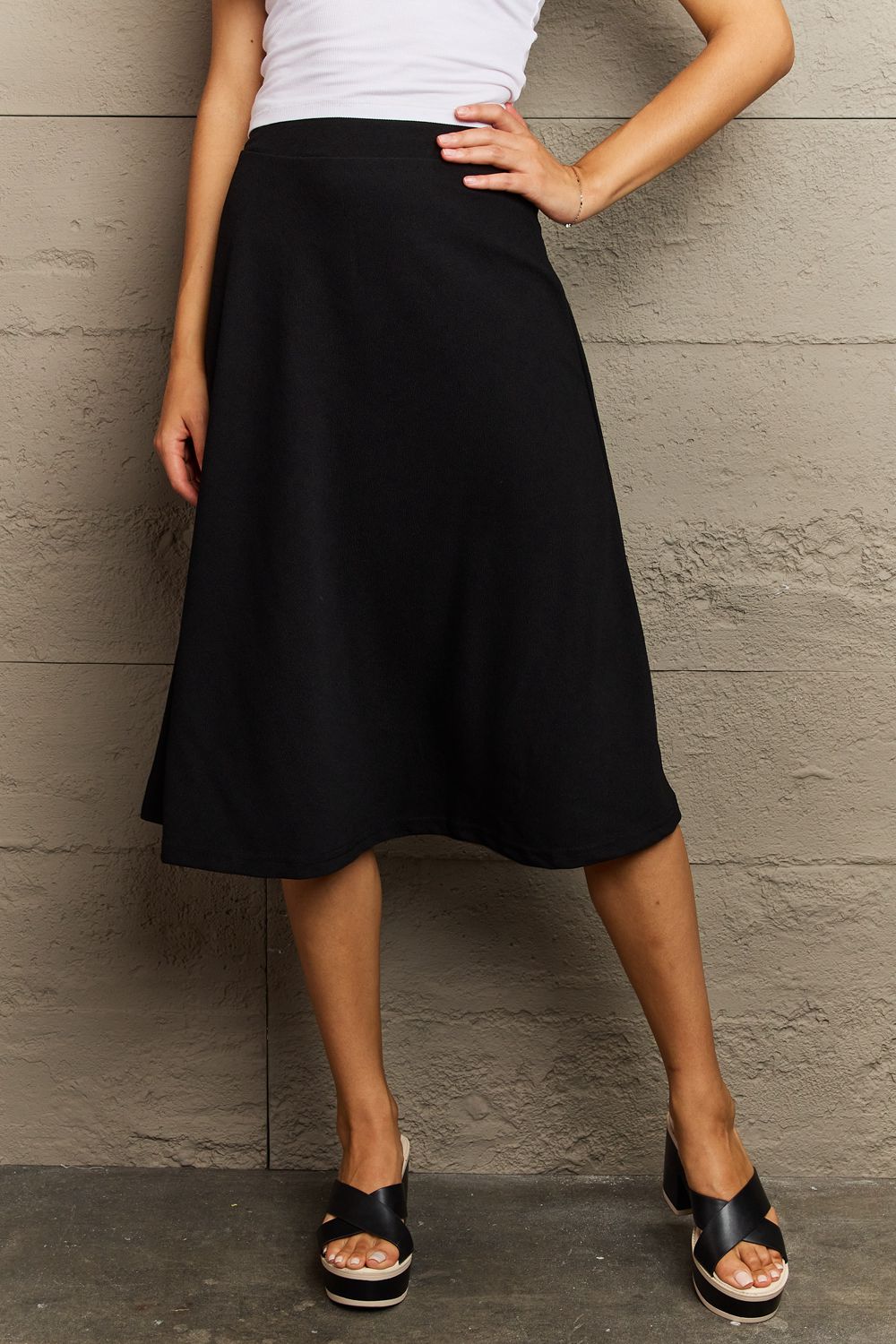 Ninexis Wide Waistband Knee Length Skirt - Skirt - Black - Bella Bourget