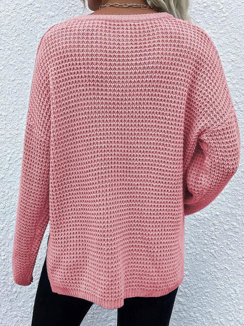 Notched Long Sleeve Sweater - Sweater - Dusty Pink - Bella Bourget