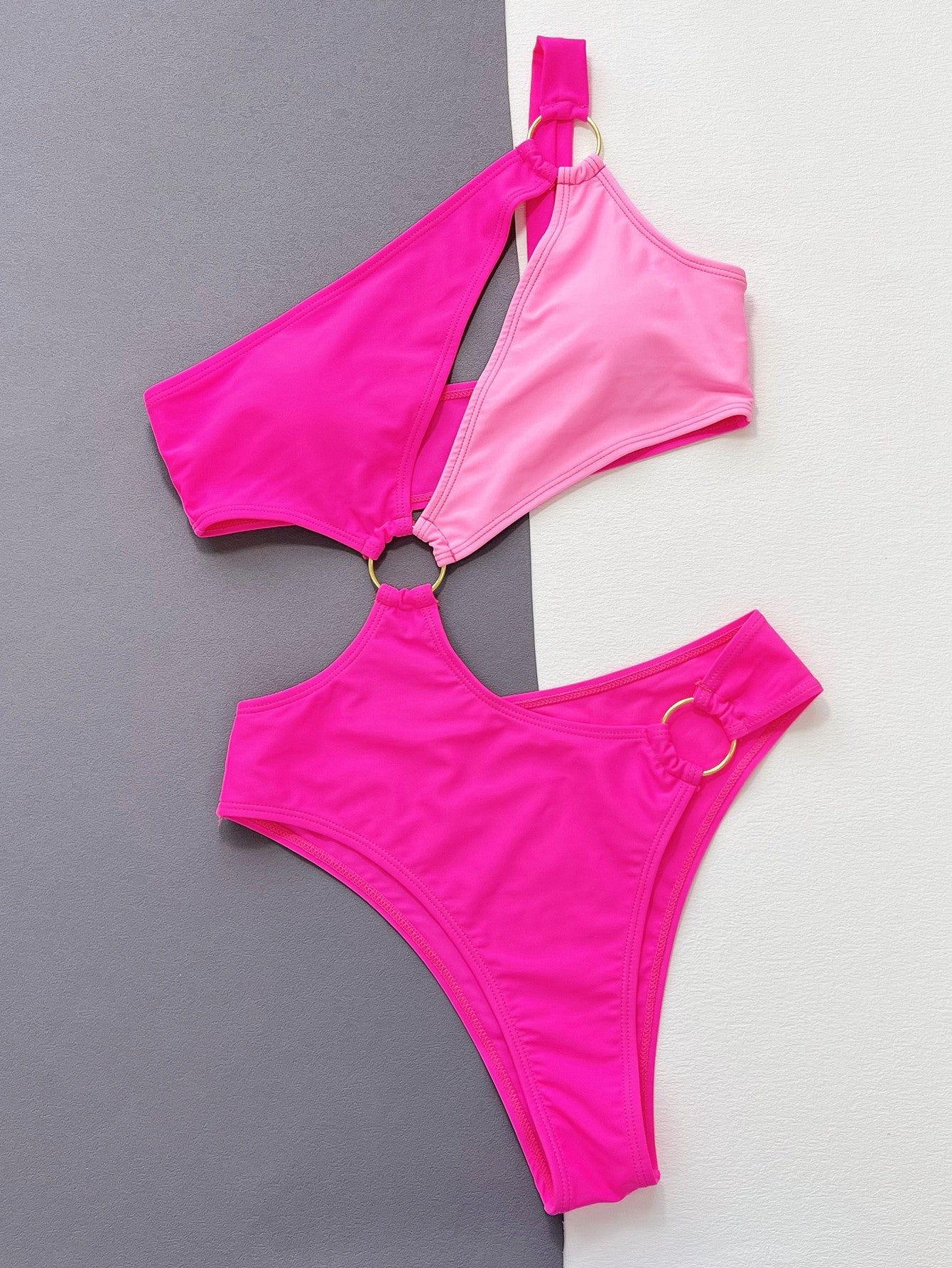 One - Shoulder Cutout Ring Detail One - Piece Swimsuit - One - Piece Swimsuit - Hot Pink - Bella Bourget