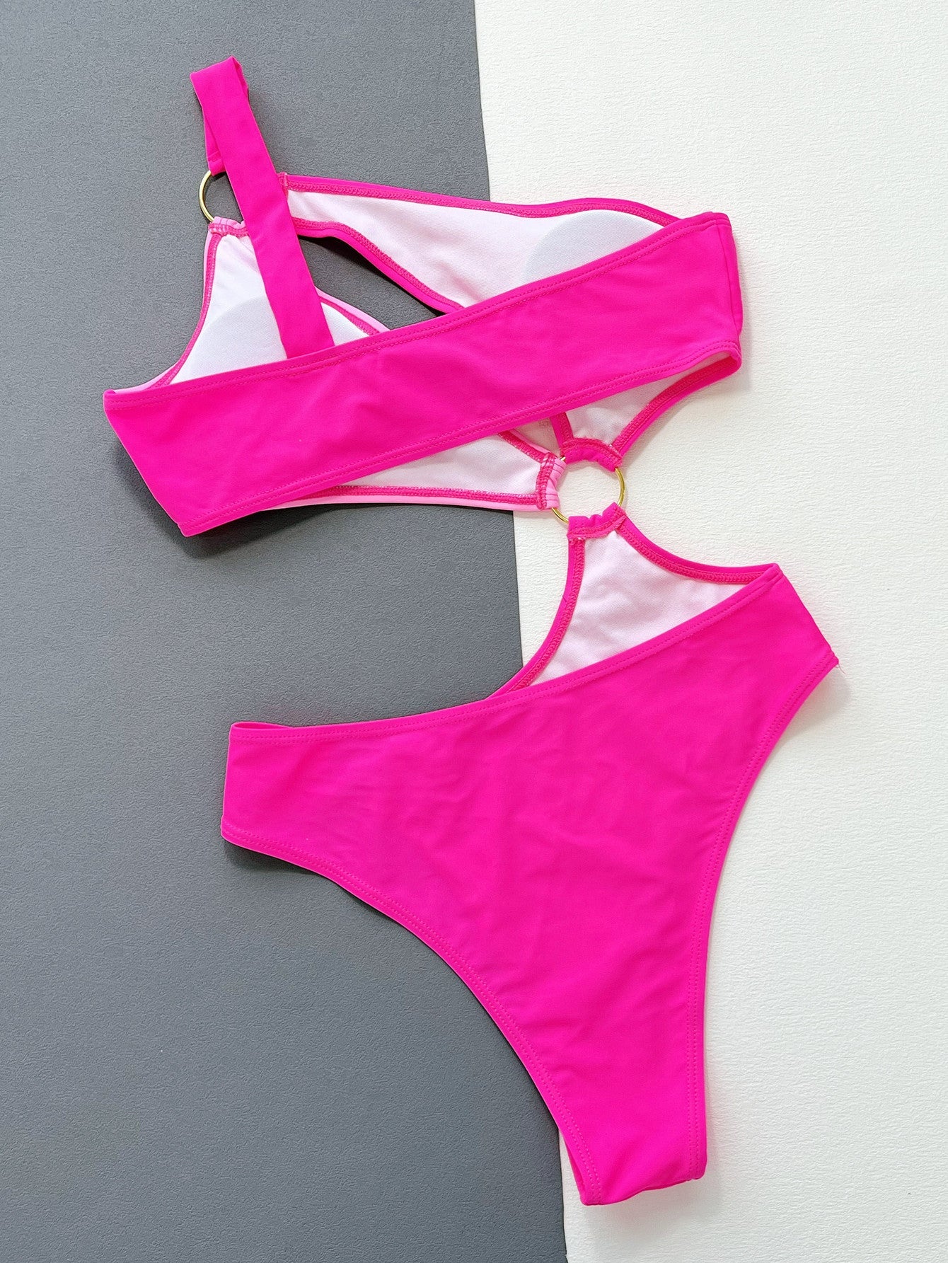 One - Shoulder Cutout Ring Detail One - Piece Swimsuit - One - Piece Swimsuit - Hot Pink - Bella Bourget