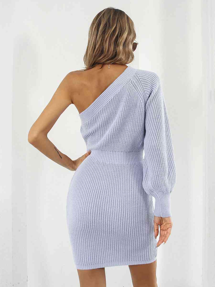 One - Shoulder Mini Sweater Dress - Sweater Dress - Periwinkle - Bella Bourget