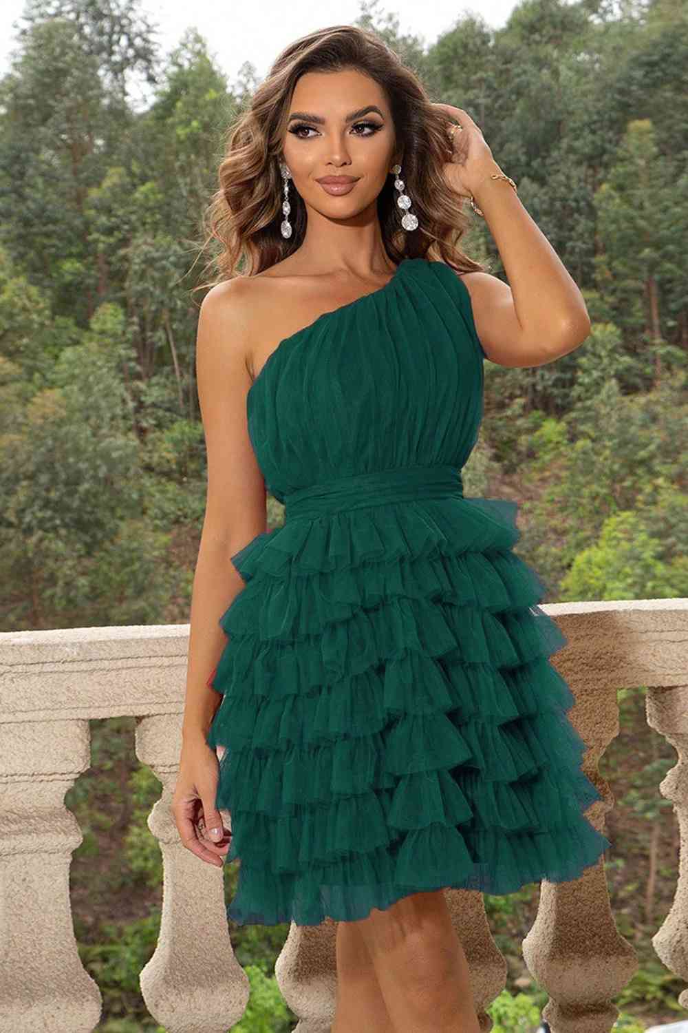 One - Shoulder Sleeveless Dress - Cocktail Dress - Green - Bella Bourget