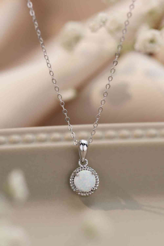 Opal Round Pendant Chain Necklace - necklace - White - Bella Bourget