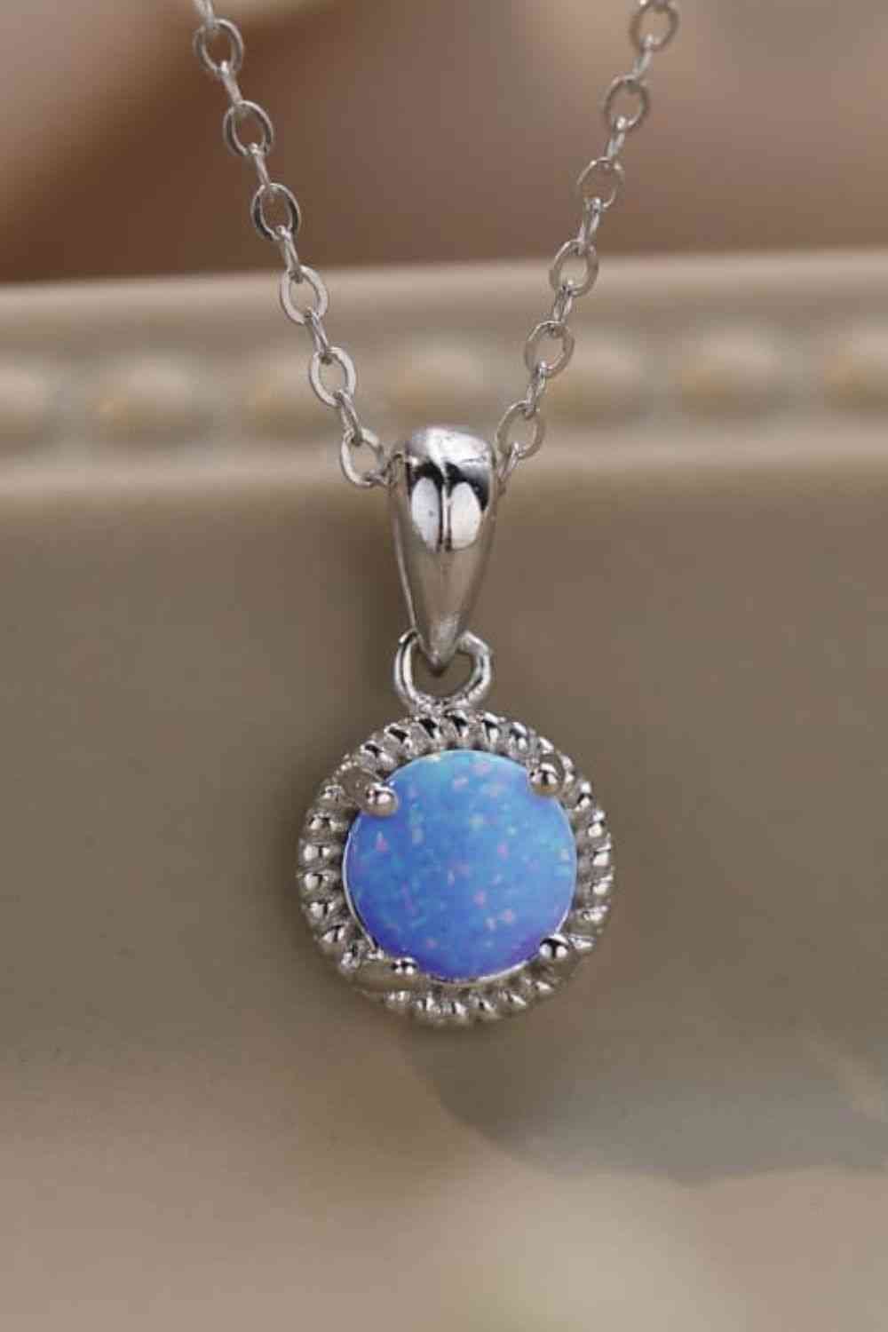 Opal Round Pendant Chain Necklace - necklace - Sky Blue - Bella Bourget