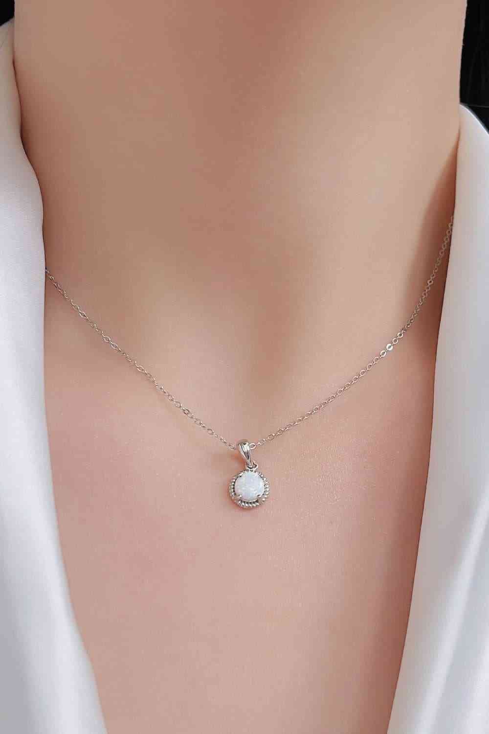 Opal Round Pendant Chain Necklace - necklace - White - Bella Bourget