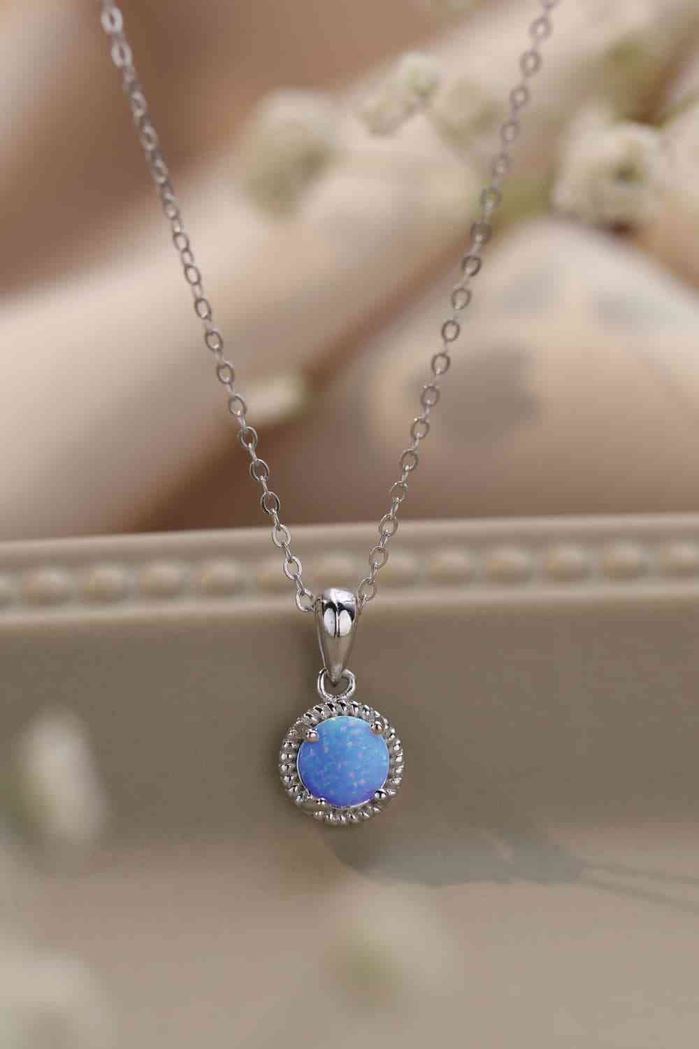 Opal Round Pendant Chain Necklace - necklace - Sky Blue - Bella Bourget