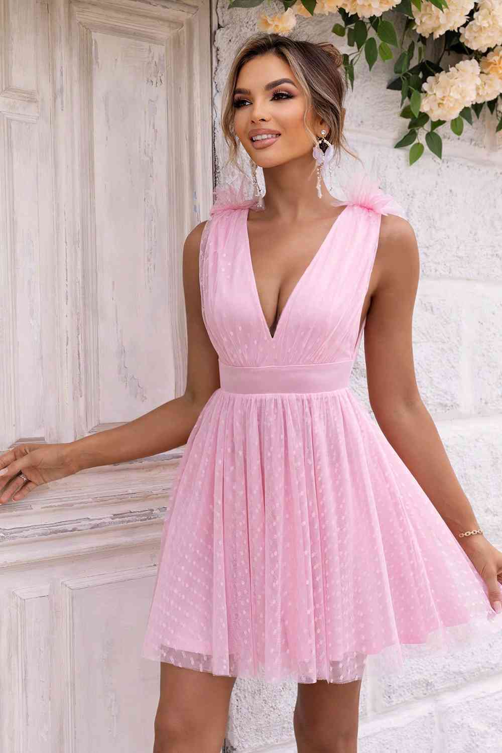 Open Back Sleeveless Mesh Dress - Party Dress - Carnation Pink - Bella Bourget