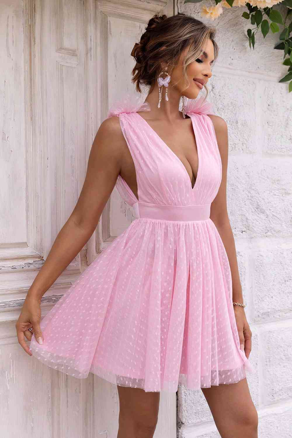 Open Back Sleeveless Mesh Dress - Party Dress - Carnation Pink - Bella Bourget