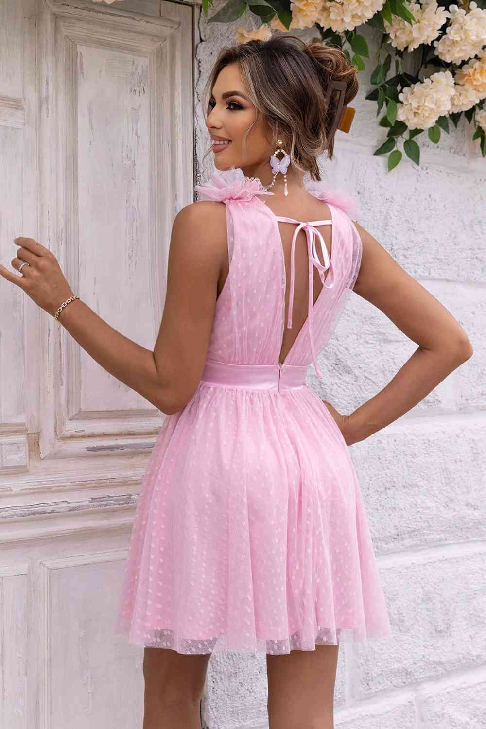 Open Back Sleeveless Mesh Dress - Party Dress - Carnation Pink - Bella Bourget