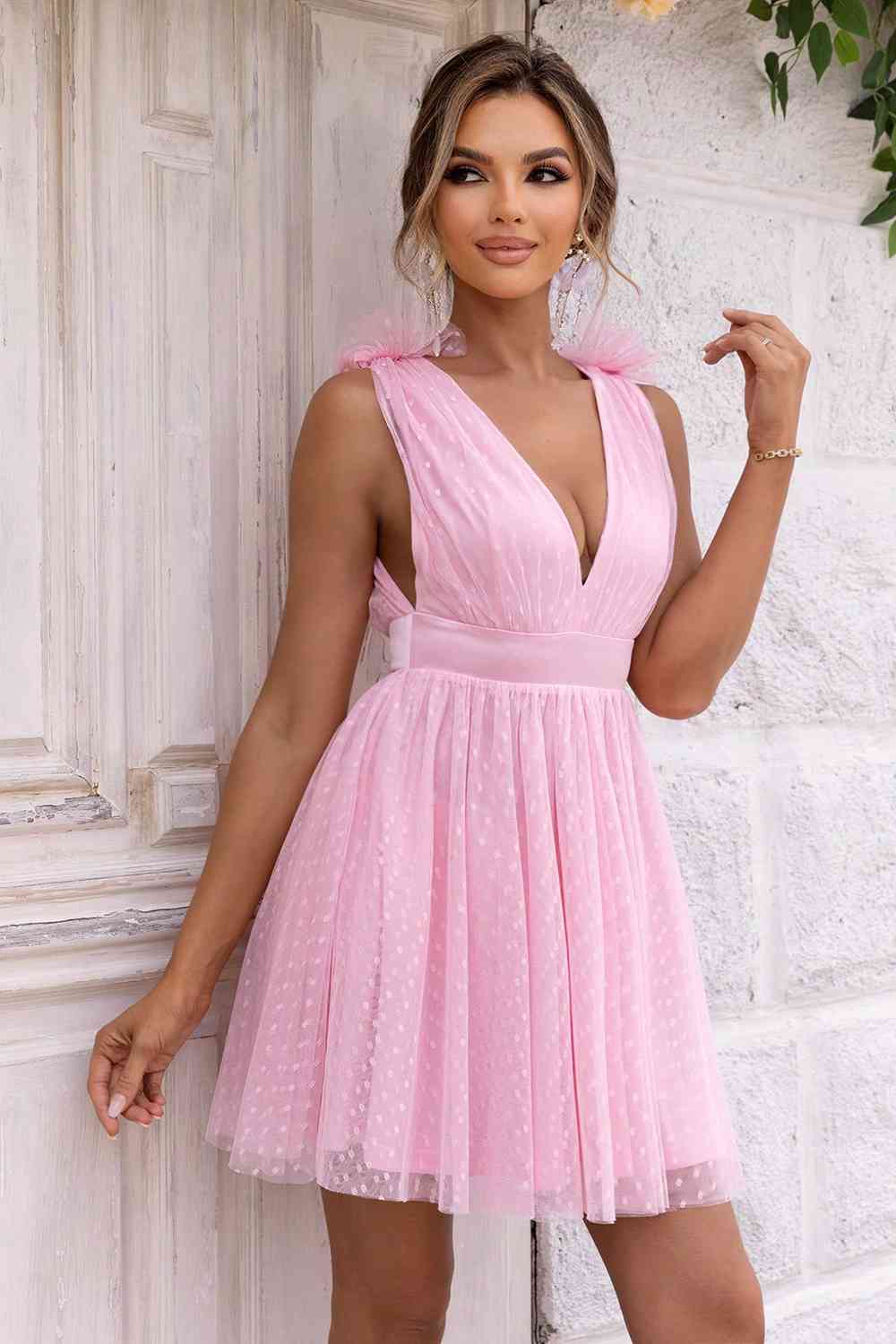 Open Back Sleeveless Mesh Dress - Party Dress - Carnation Pink - Bella Bourget