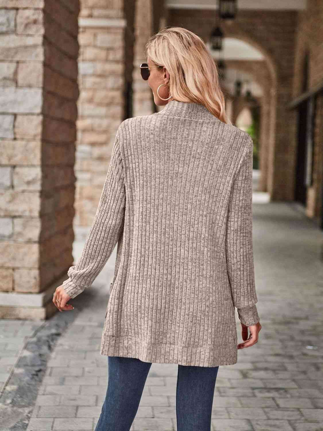 Open Front Cardigan with Pockets - Cardigan - Dust Storm - Bella Bourget