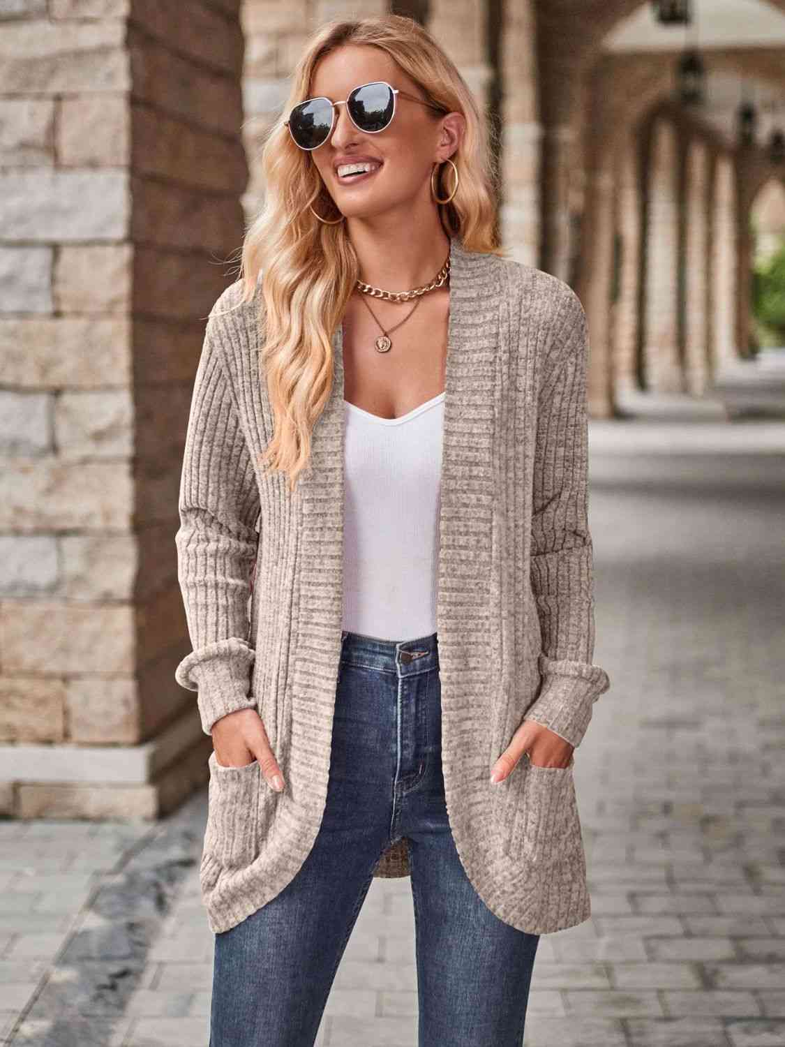 Open Front Cardigan with Pockets - Cardigan - Dust Storm - Bella Bourget