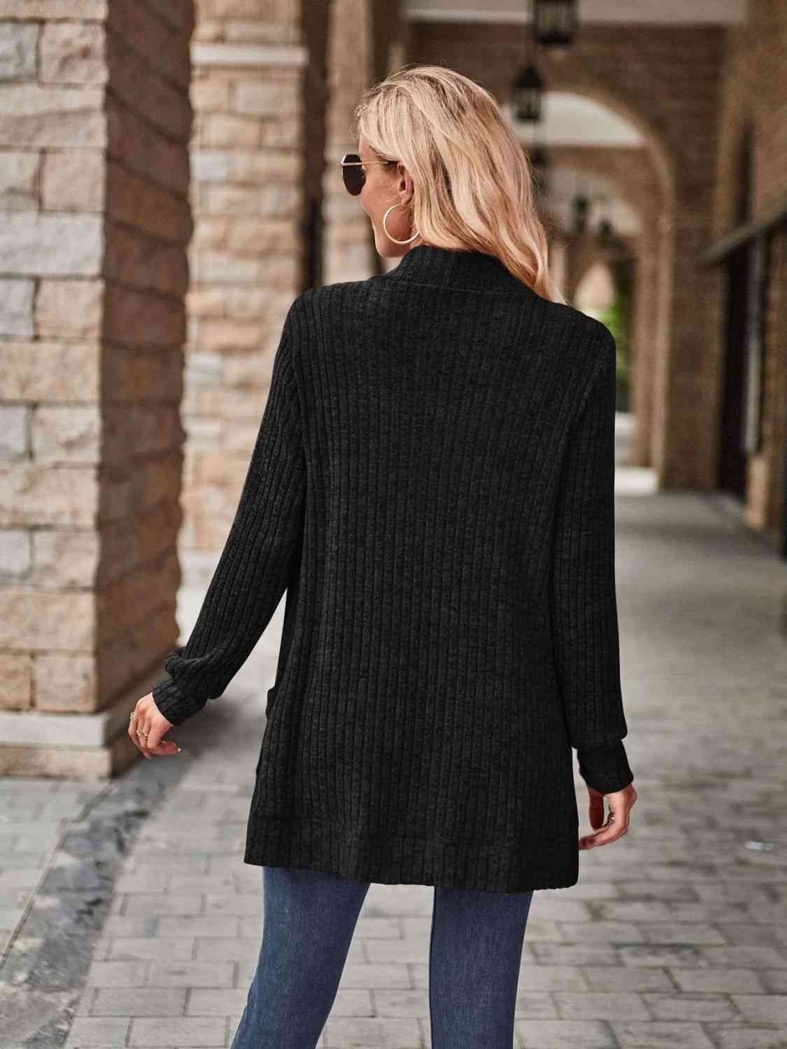 Open Front Cardigan with Pockets - Cardigan - Black - Bella Bourget