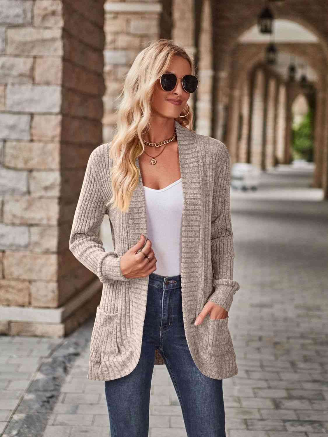 Open Front Cardigan with Pockets - Cardigan - Dust Storm - Bella Bourget