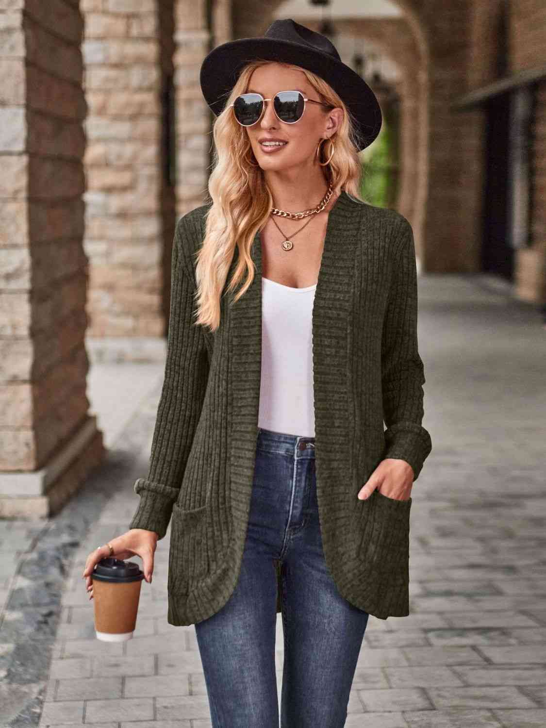 Open Front Cardigan with Pockets - Cardigan - Black Forest - Bella Bourget