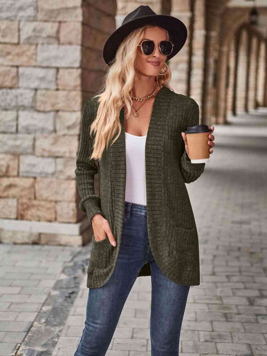 Open Front Cardigan with Pockets - Cardigan - Black Forest - Bella Bourget