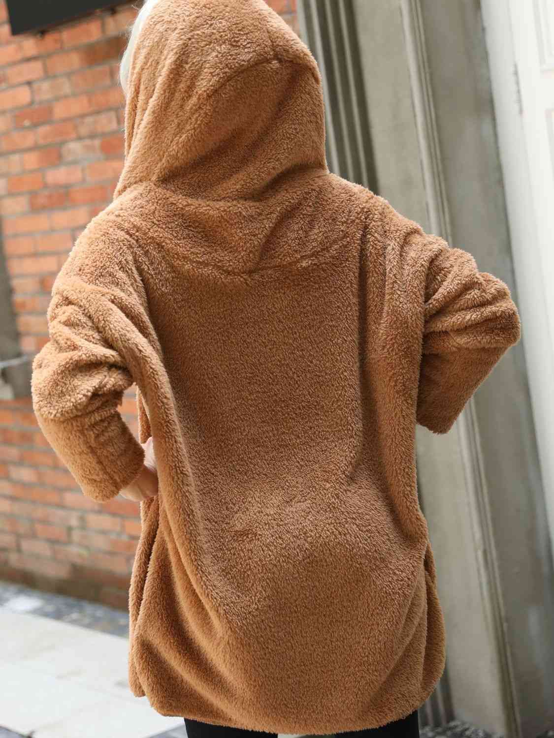 Open Front Hooded Teddy Coat - Coat - Caramel - Bella Bourget