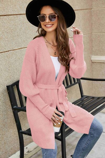 Open Front Lantern Sleeve Cardigan - Cardigan - Dusty Pink - Bella Bourget