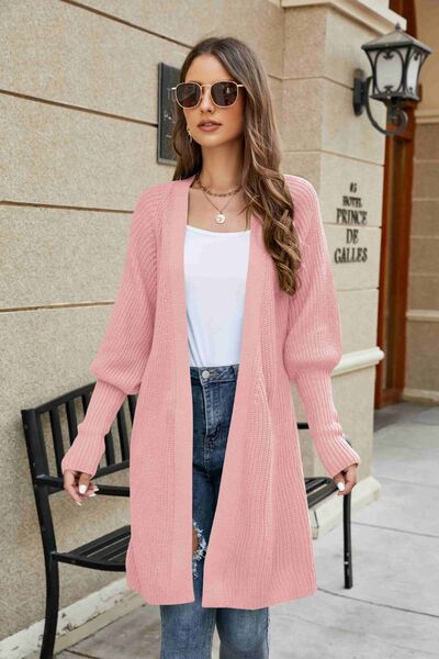 Open Front Lantern Sleeve Cardigan - Cardigan - Dusty Pink - Bella Bourget