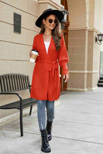 Open Front Lantern Sleeve Cardigan - Cardigan - Red Orange - Bella Bourget