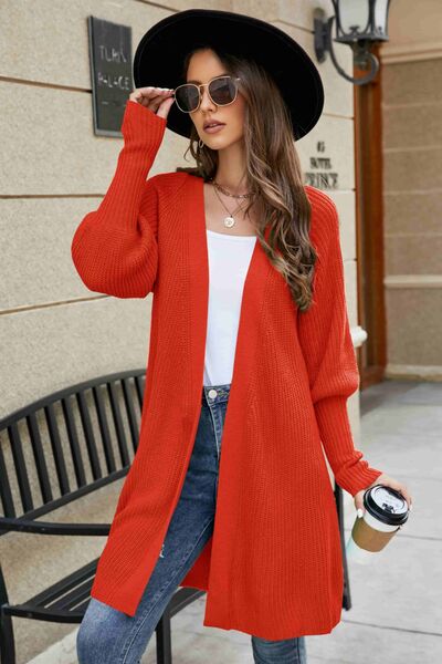 Open Front Lantern Sleeve Cardigan - Cardigan - Red Orange - Bella Bourget