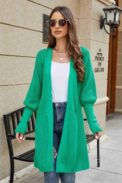 Open Front Lantern Sleeve Cardigan - Cardigan - Mid Green - Bella Bourget