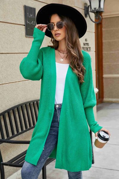 Open Front Lantern Sleeve Cardigan - Cardigan - Mid Green - Bella Bourget