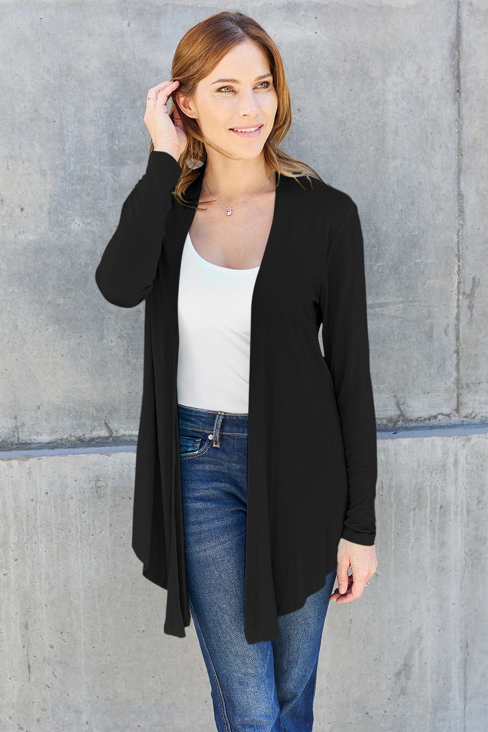 Open Front Long Sleeve Cardigan - Kimono - Black - Bella Bourget