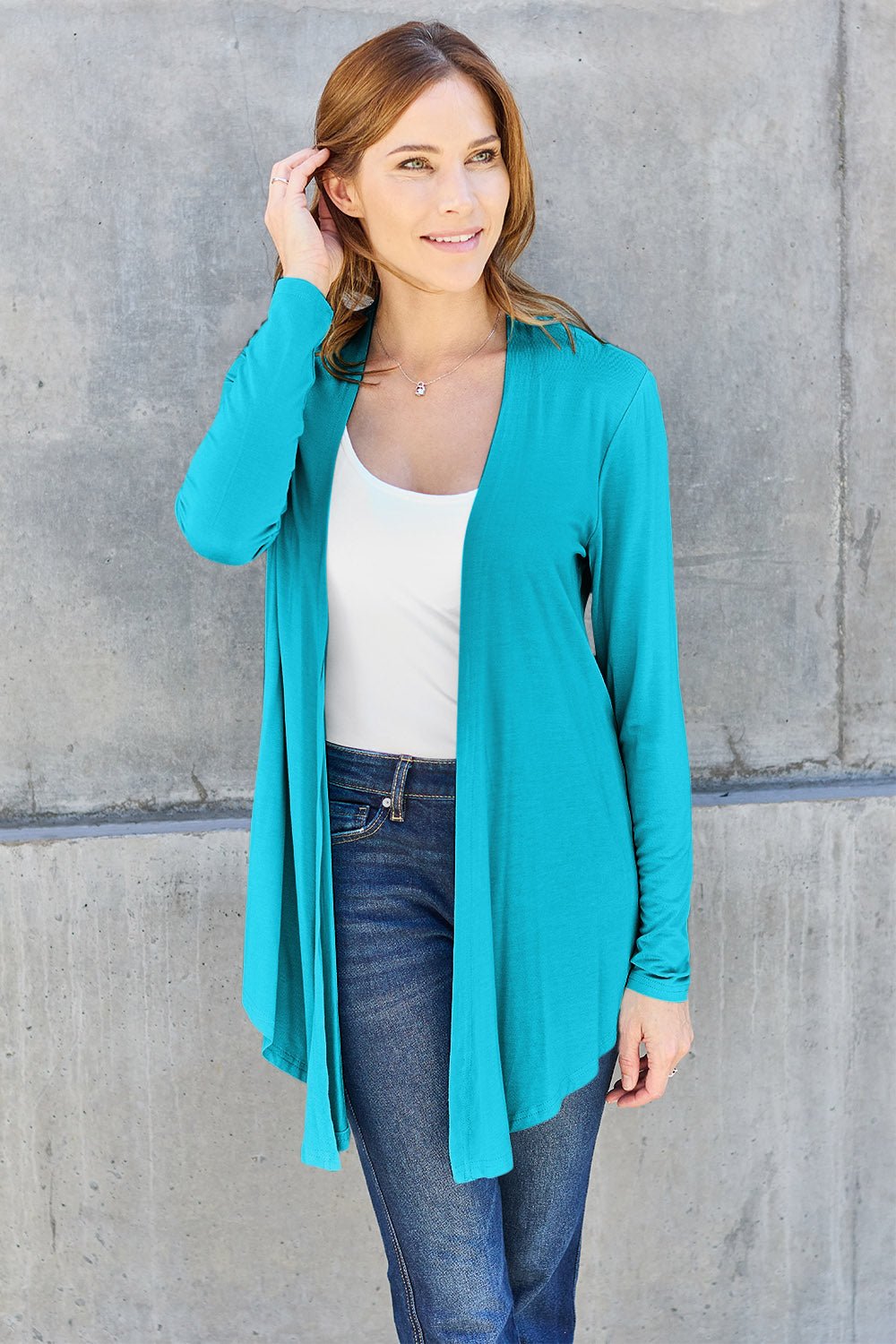 Open Front Long Sleeve Cardigan - Kimono - Sky Blue - Bella Bourget