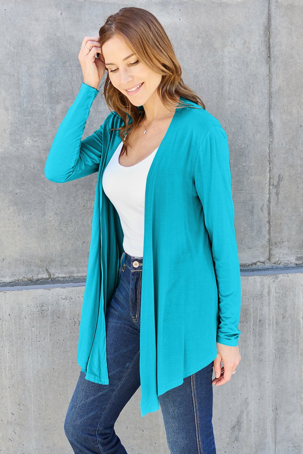 Open Front Long Sleeve Cardigan - Kimono - Sky Blue - Bella Bourget