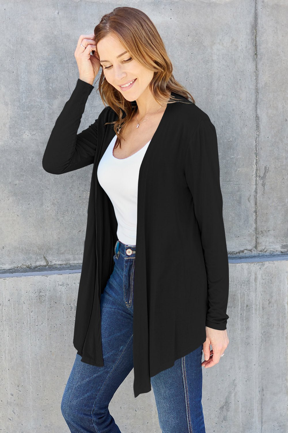 Open Front Long Sleeve Cardigan - Kimono - Black - Bella Bourget