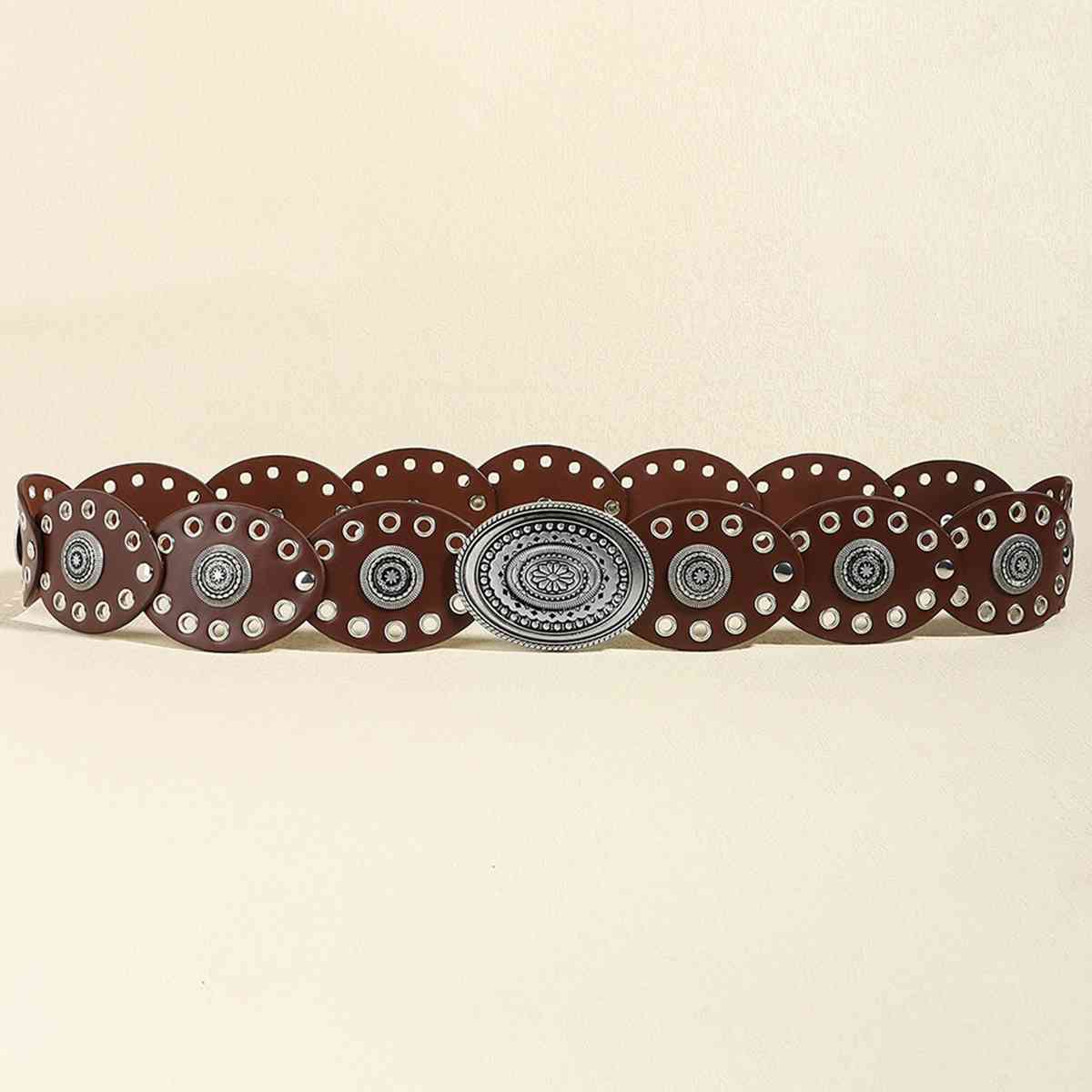 Oval Faux Leather Belt - belt - Burnt Umber - Bella Bourget