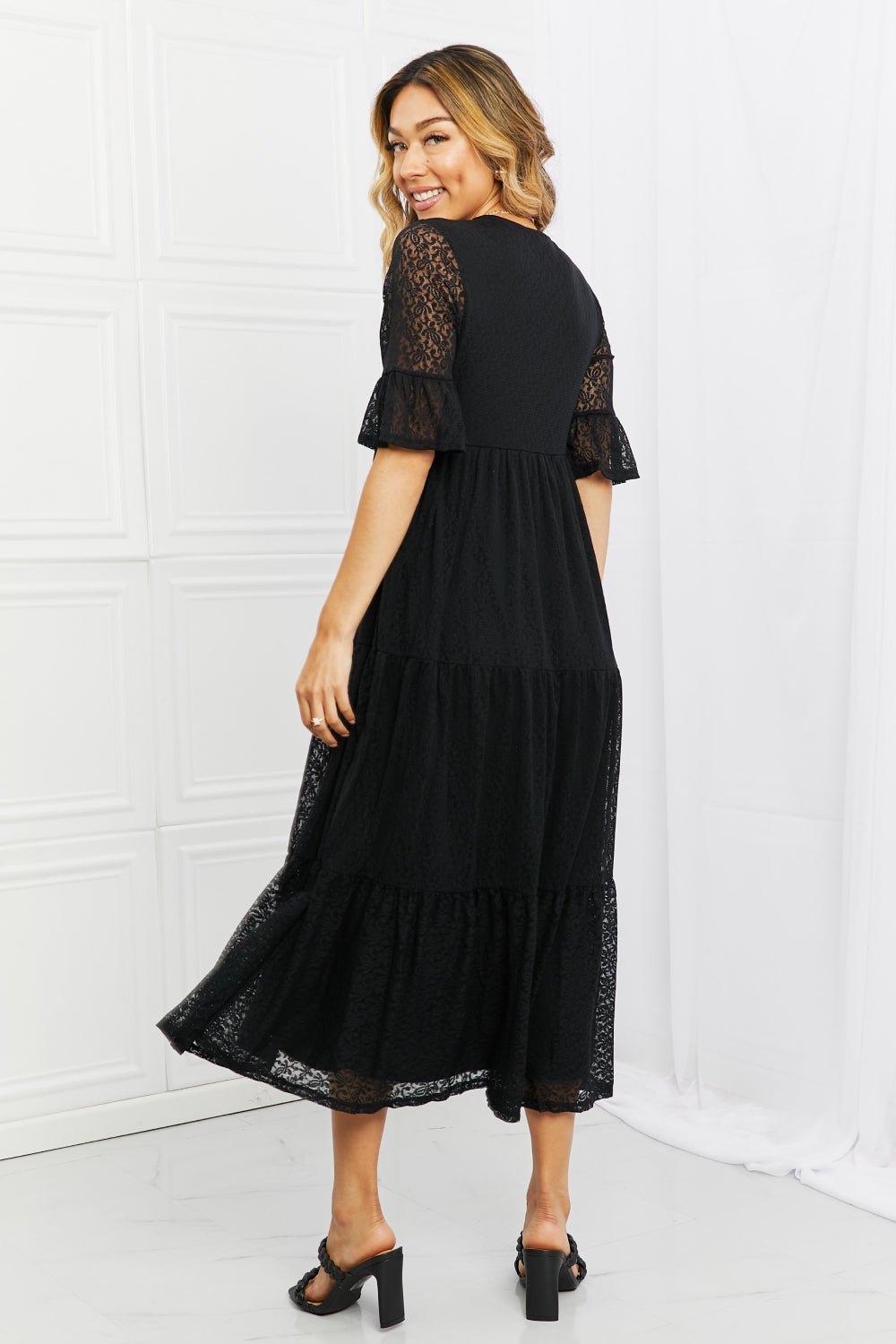 P & Rose Lovely Lace Full Size Tiered Dress - Dress - Black - Bella Bourget