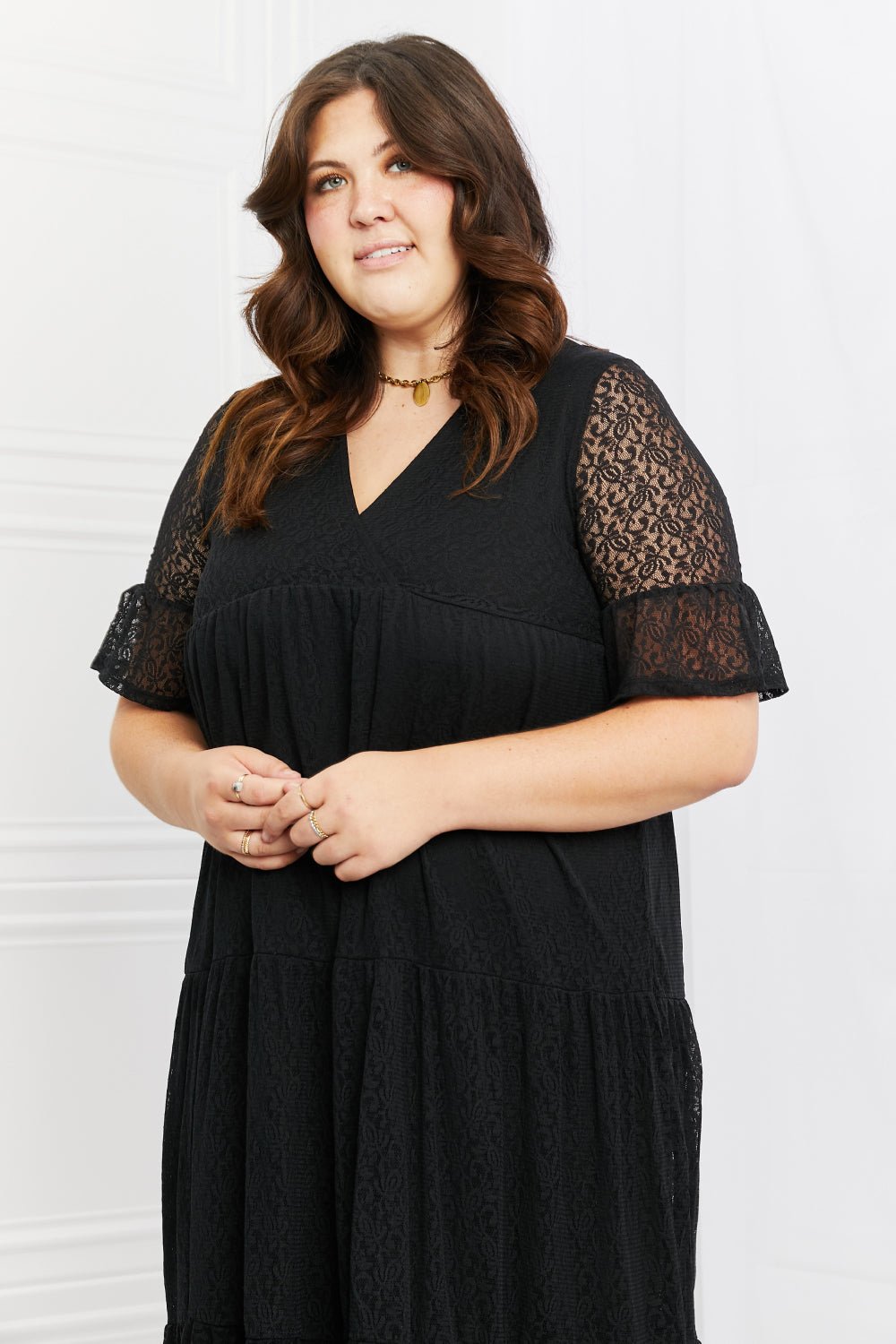 P & Rose Lovely Lace Full Size Tiered Dress - Dress - Black - Bella Bourget